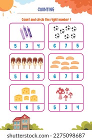 Learning counting for kids with cute pictures like animals, foods, drinks, toys, fruits and vegetables