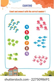 Learning counting for kids with cute pictures like animals, foods, drinks, toys, fruits and vegetables