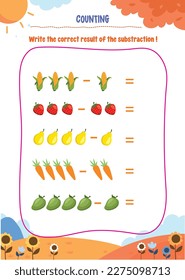 Learning counting for kids with cute pictures like animals, foods, drinks, toys, fruits and vegetables