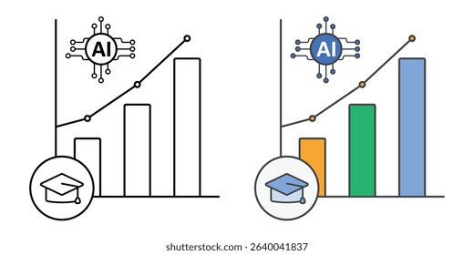 Learning curve graph icon integrated with a digital chip, representing intelligent systems analyzing and improving student progress in modern education.