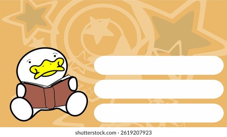 Aprendiendo lindo bebé pingüino personaje de dibujos animados sentado fondo de lectura en formato de Vector