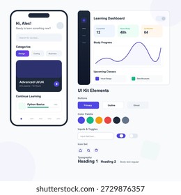 Learning Dashboard Mobile App UI Kit mit Schulungskursen Fortschrittsanalyse und modernes Interface Design
