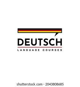 Learning Deutch German Language Class Logo. the language exchange program, forum, speech bubble, and international communication sign. With Germany Flag