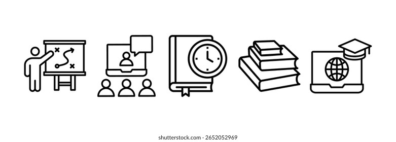 Aprendizagem e desenvolvimento Icon Set Multiple Style Collection, Contendo design Stack Book, Virtual Mentoring, Coach Strategy, E Learning