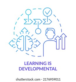 Learning is developmental blue gradient concept icon. Cognitive process. Principle about learning abstract idea thin line illustration. Isolated outline drawing. Myriad Pro-Bold fonts used