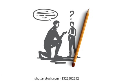 Learning, disability, boy, health, education concept. Hand drawn child with mental problems concept sketch. Isolated vector illustration.