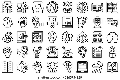 Learning Disability Icons Set Outline Vector. Inclusive Education. School Test