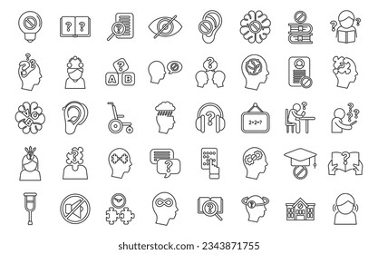 Learning disability icons set outline vector. Education insclusive. School test
