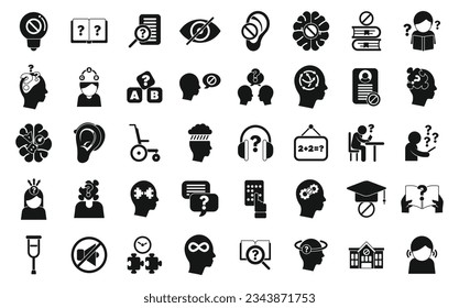 Learning disability icons set simple vector. Education insclusive. School test