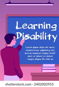 Learning disability and understanding problems concept of banner or poster, flat vector illustration. Dyslexia disorder and difficulty concentrating and paying attention.