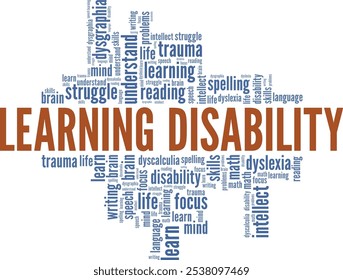 Learning Disability word cloud conceptual design isolated on white background.