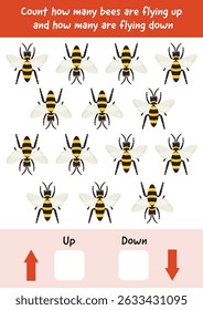 Learning up and down, direction, movement, logic activity game for preschool and kindergarten. Early development page. Trains attention, concentration. Matching game for kids, teacher resources