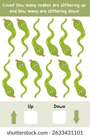 Learning up and down, direction, movement, logic activity game for preschool and kindergarten. Early development page. Trains attention, concentration. Matching game for kids, teacher resources