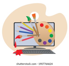 Learning to draw on the Internet. Courses for artists. Creative classes for children. Office supplies, paints, brushes, palettes. Create masterpieces while staying at home. Make the world color.