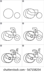 learning drawing for children. step by step drawing asphalt roller car