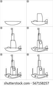 learning drawing for children. step by step drawing submarine