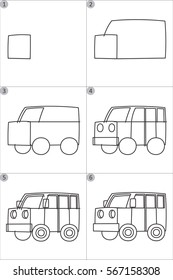 learning drawing for children. step by step drawing car