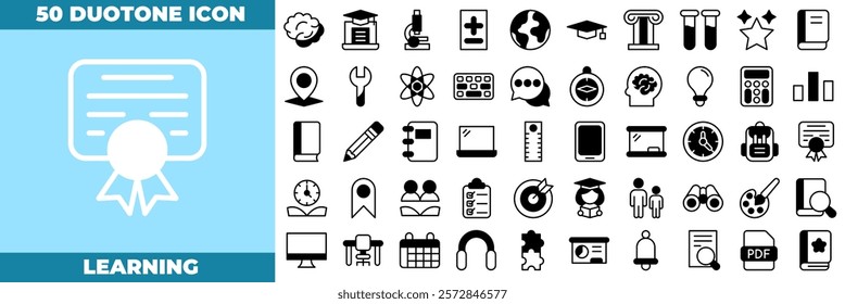 Learning Duotone Editable Icons set. Vector illustration in modern thin duotone style of learning icons: school, learn, book, etc