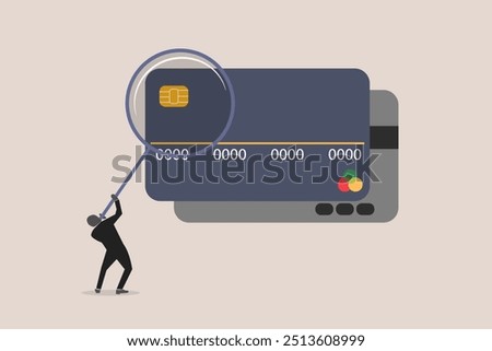 Learning e-commerce bank paying with magnifier. concept of Searching online payment e money transaction with credit card