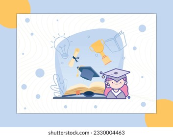 Lernen und Bildung banner.open education book geben Licht mit Graduierungskappen, Trophäen, Graduiertenrollen. Hochschulbildungskonzept.book ist ein wichtiger Erfolg.Vektorgrafik