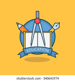 Learning education book,pen,pencil,dividers abstract vector logo design template.