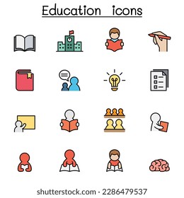 Conjunto de iconos de la línea de color Aprendizaje y Educación