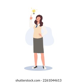 Learning and Education concept. Korean student character. Full length of female student in school uniforms have some new idea.