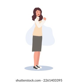 Learning and Education concept. Korean student character. Full length of female student in school uniforms doing victory pose gesture.