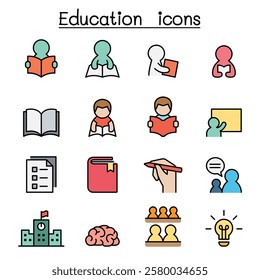 Learning and Education icon set in color line style