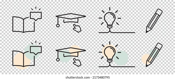Learning Education Icon Set - Different Vector Illustrations Isolated On Transparent Background