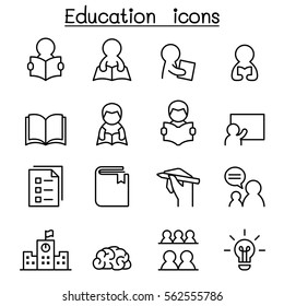 Learning & Education icon set in thin line style