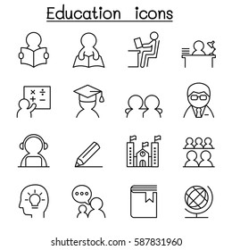 Learning & Education icon set in thin line style