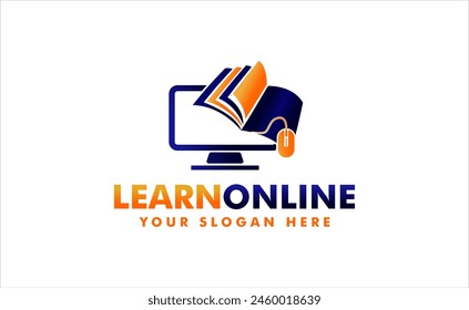 learning education online vector logo design template monitor book and mouse icon