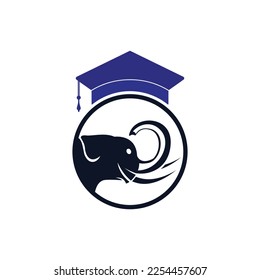 Learning elephant vector logo design. Elephant with a graduation cap icon logo.