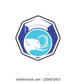Learning elephant vector logo design. Elephant with a graduation cap icon logo.