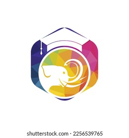 Learning elephant vector logo design. Elephant with a graduation cap icon logo.