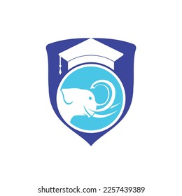 Learning elephant vector logo design. Elephant with a graduation cap icon logo.