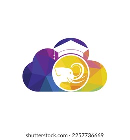 Learning elephant vector logo design. Elephant with a graduation cap icon logo.
