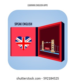Learning English application concept design, England, United Kingdom.