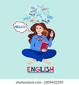 Learning english. Hello! English lesson for pupils and students. Video course, distance education, web seminar, internet class, personal teacher service. Illustration for book, dictionary, vocabulary