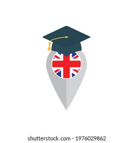 learning English icon map poin with graduation cap icon