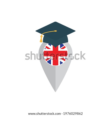 learning English icon map poin with graduation cap icon