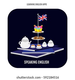 Learning English language application design, England UK.
