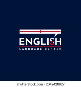 Logo de la clase de inglés de aprendizaje. programa de intercambio de idiomas, foro y señal de comunicación internacional. Bandera de Inglaterra