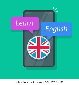 Englisch über Smartphone-App lernen oder Fremdsprache über Handy-Handy-Online-Vektorillustration-Flachkartoon einzeln, Digital-Education-Kurse-Symbol oder Handy-Internetanwendung lernen