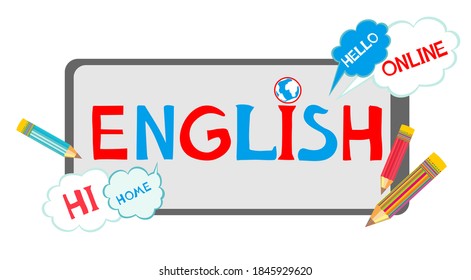Learning english. Online english lesson for pupils and students. Video course, distance education, web seminar, internet class, personal teacher service. Education vector illustration