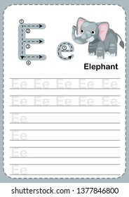 Learning English vocabulary , Exercises for kids, Alphabet E exercise with cartoon vocabulary illustration, A4 paper ready to print.