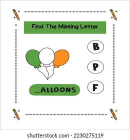 Learning English words. Worksheets for kids education for school and kindergarten. Add missed letters. Educational worksheet.BALLOONS.