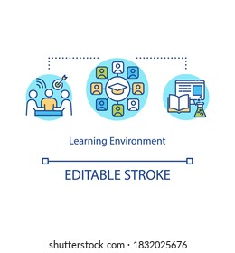 Learning environment concept icon. Distance education. Online classrooms. Educational approach idea thin line illustration. Vector isolated outline RGB color drawing. Editable stroke