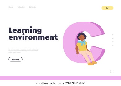 Learning environment for kids online service landing page design template with cute child student